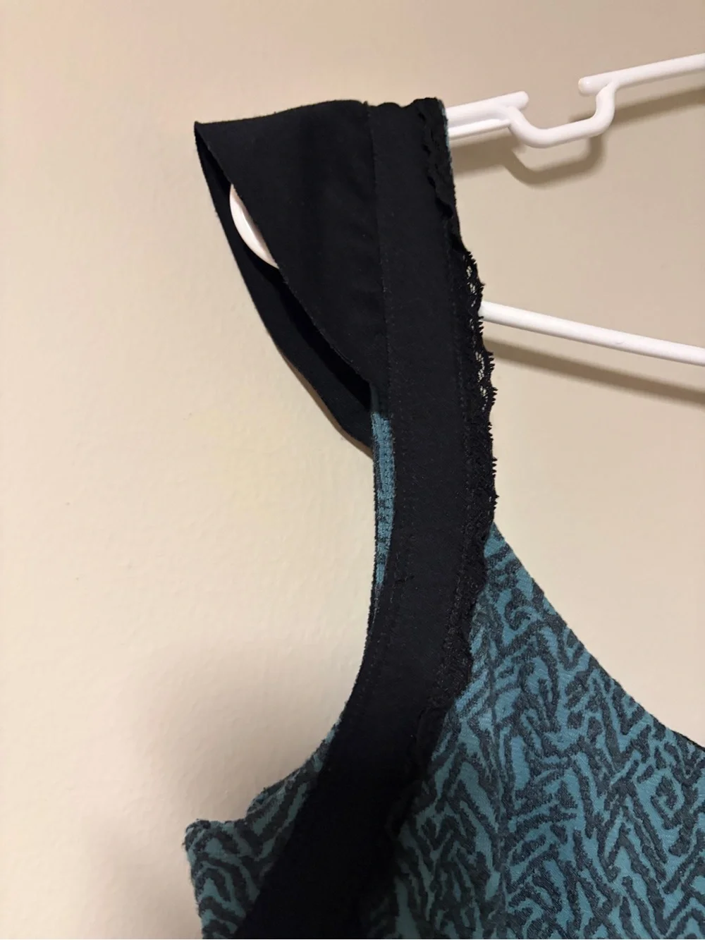 Teal Patterned Fit-and-Flare Dress with Black Accent